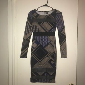 Blue, gold & sheer bodycon dress